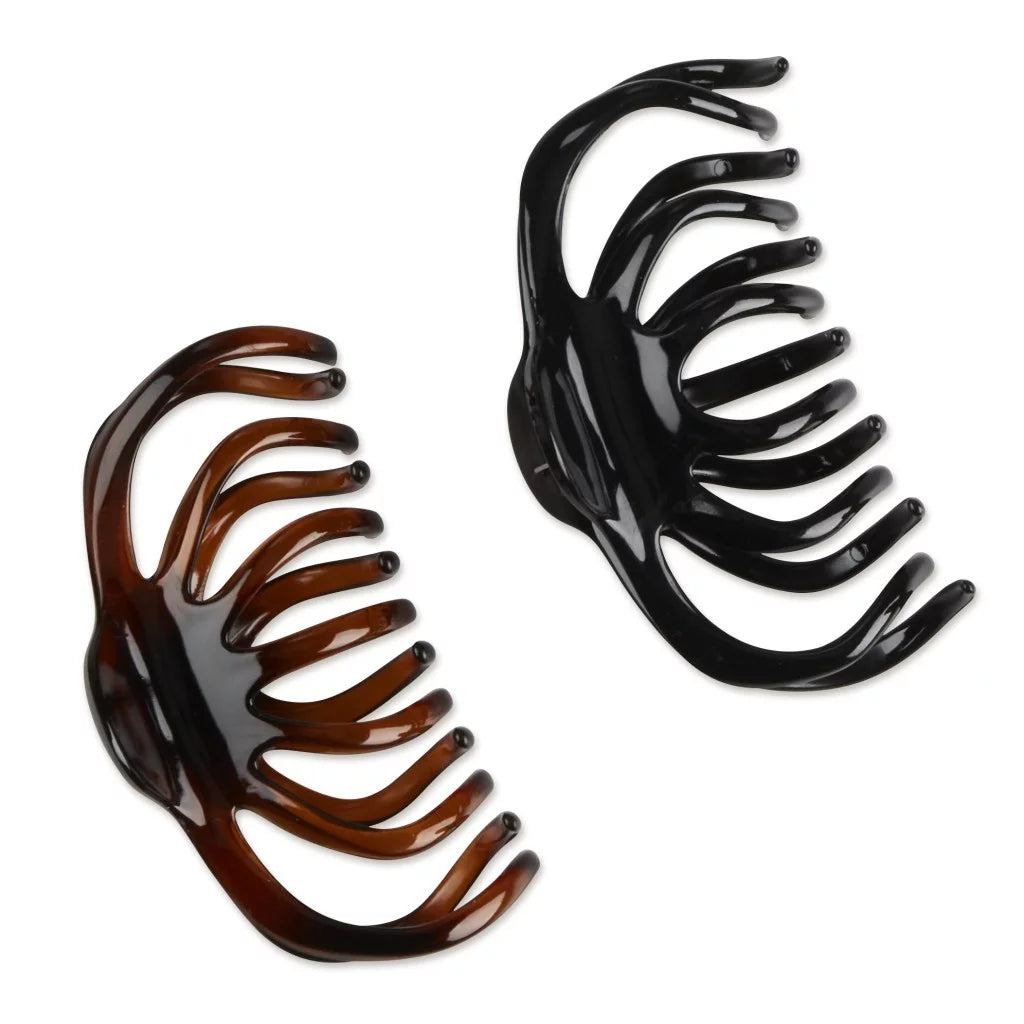 Curved Teeth Claw Clips, Black and Brown, 2 Ct