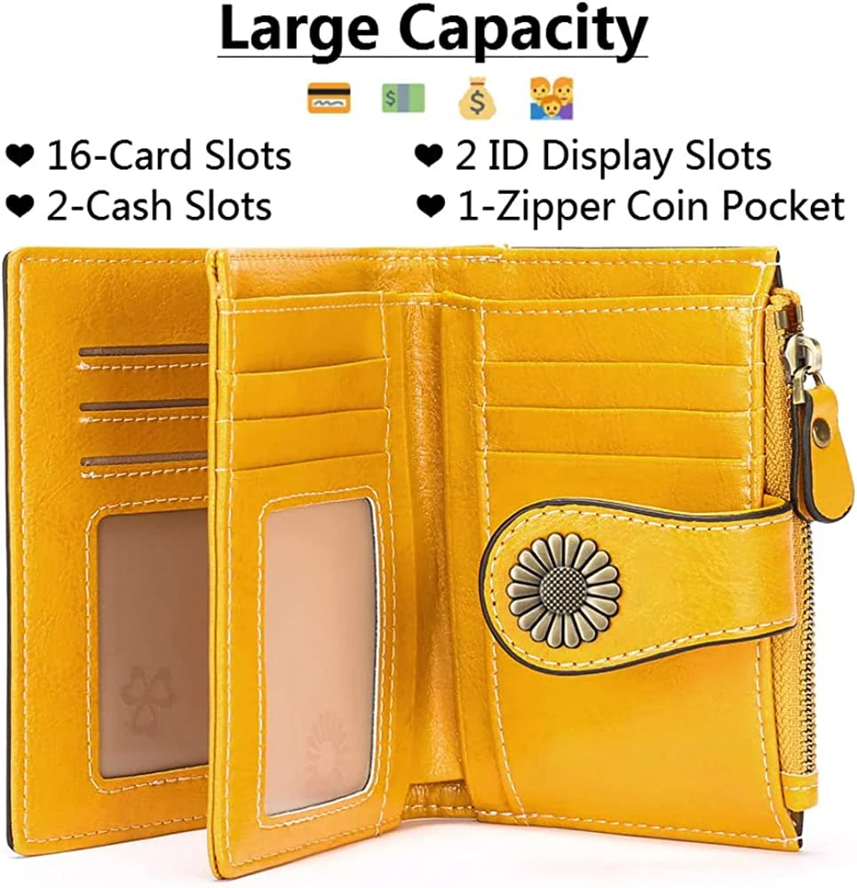 Small Women Wallet Genuine Leather Bifold Purse RFID Blocking Card Holder