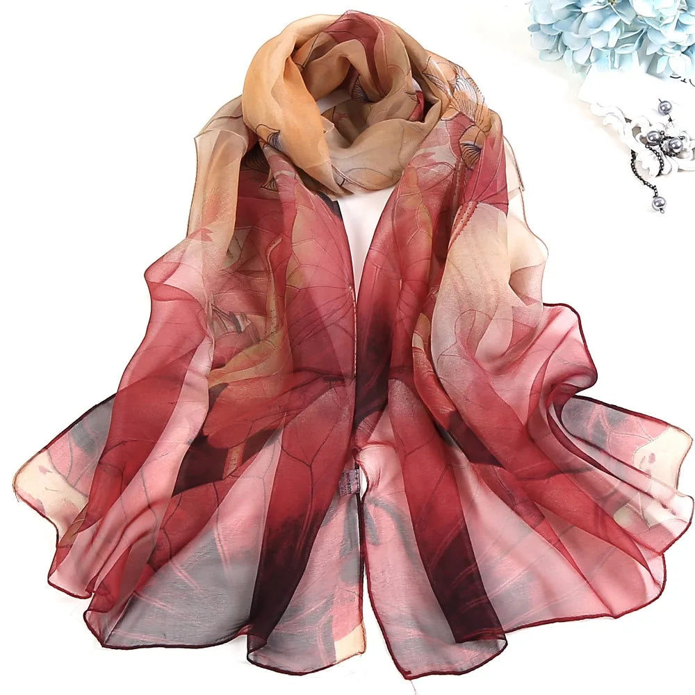 2023 New Fashion Spring/Summer Women Floral Printing Beach Silk Scarf Shawls Female Long Wraps Beach Sunscreen Hijab