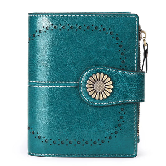 Small Women Wallet Genuine Leather Bifold Purse RFID Blocking Card Holder