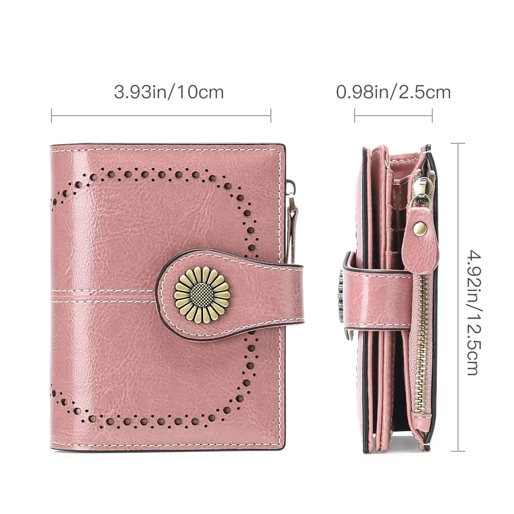 Small Women Wallet Genuine Leather Bifold Purse RFID Blocking Card Holder