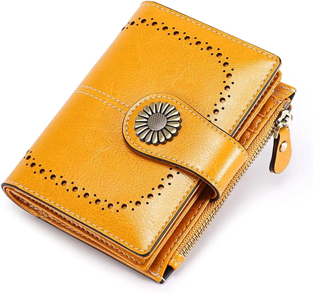 Small Women Wallet Genuine Leather Bifold Purse RFID Blocking Card Holder