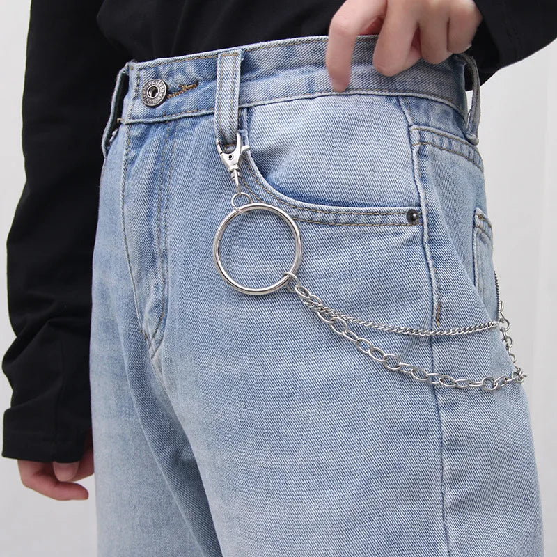 Women Belt PU Leather Pin Buckle Punk Belt Fashion Full Hole Wait Band with Metal Chain Grommet Belts for Jeans Overcoat