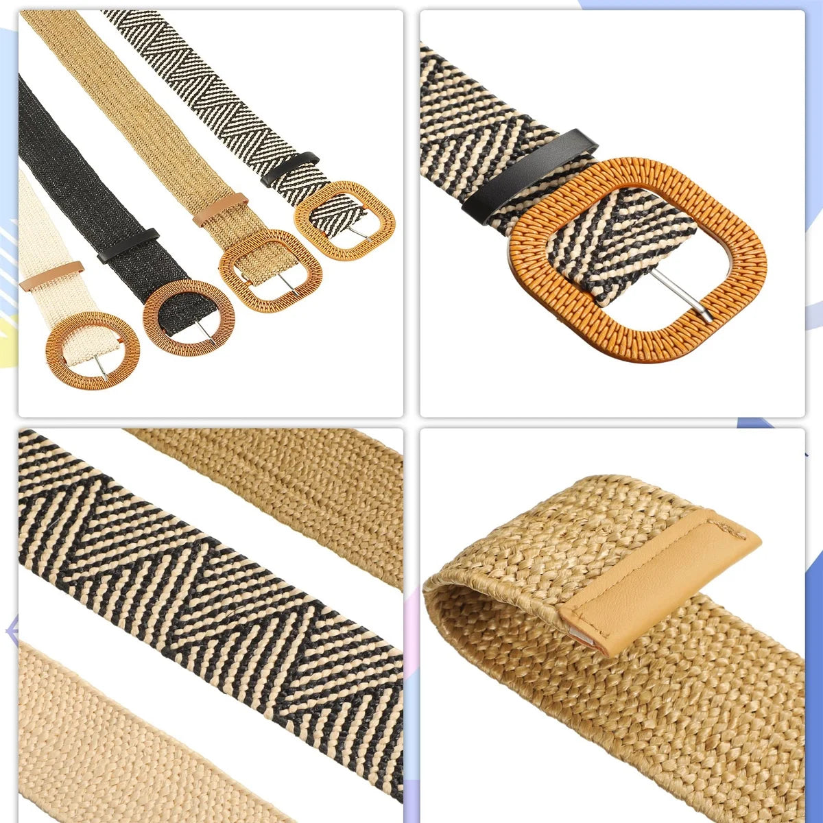 Elastic Belt for Women Straw Woven Elastic Stretch Waist Belt Women Skinny Dress Belt Belts for Women Dresses