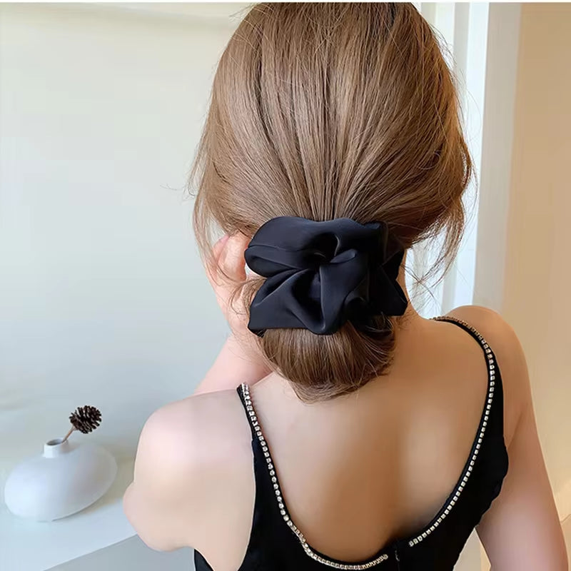 Newest Korean Woman Big Elegant Silk Elastics Hair Band Solid Color Scrunchies Hair Ties Ladies Ponytail Hold Hair Accessories