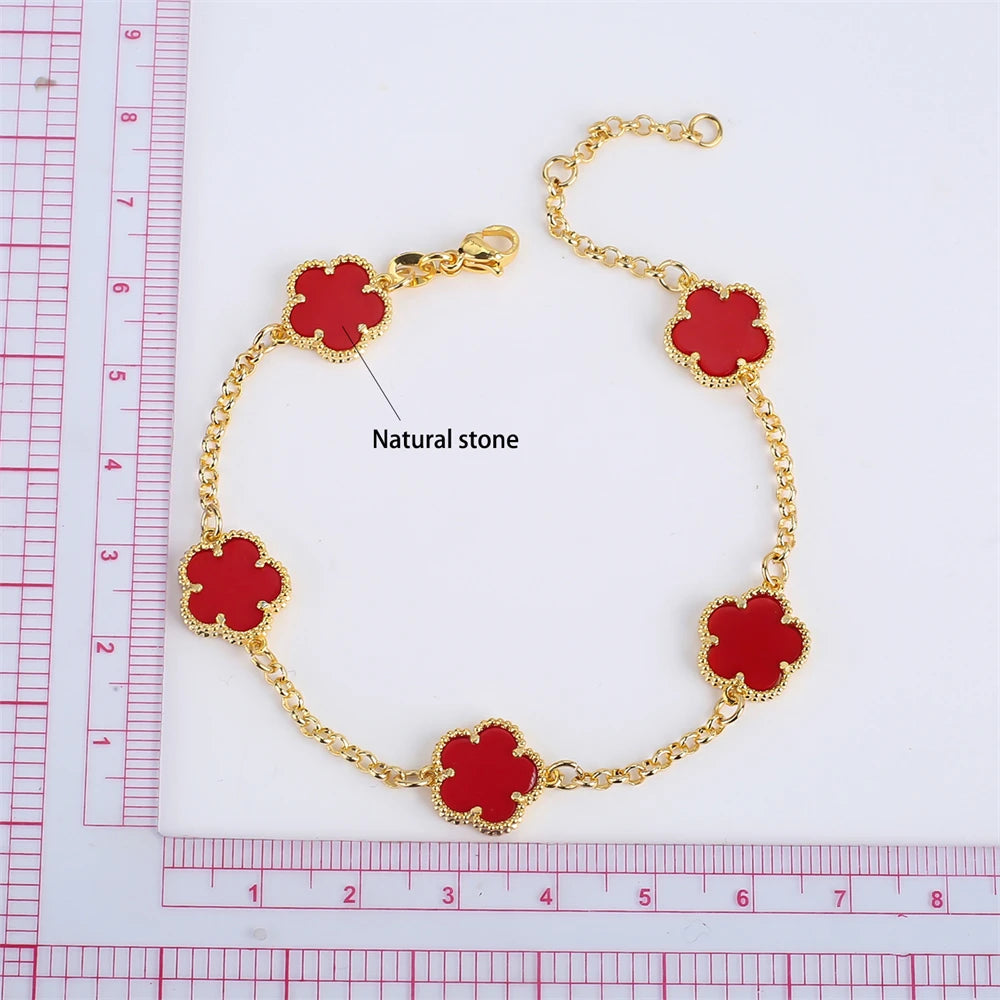 2023 Hot Selling Five Leaf Flower Bracelet Natural Stone Malachite Shell Flower Bracelet 11 Colors Ladies Charm Jewelry Bracelet