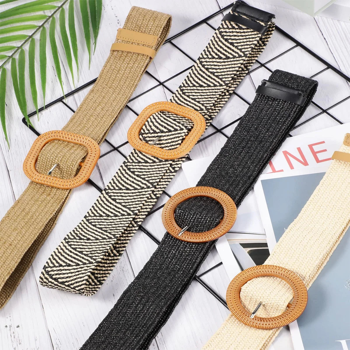 Elastic Belt for Women Straw Woven Elastic Stretch Waist Belt Women Skinny Dress Belt Belts for Women Dresses