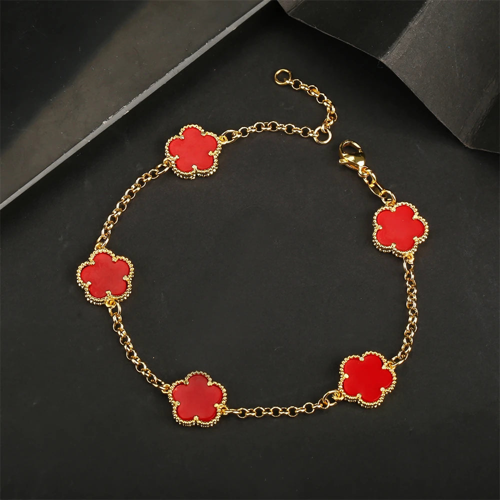 2023 Hot Selling Five Leaf Flower Bracelet Natural Stone Malachite Shell Flower Bracelet 11 Colors Ladies Charm Jewelry Bracelet