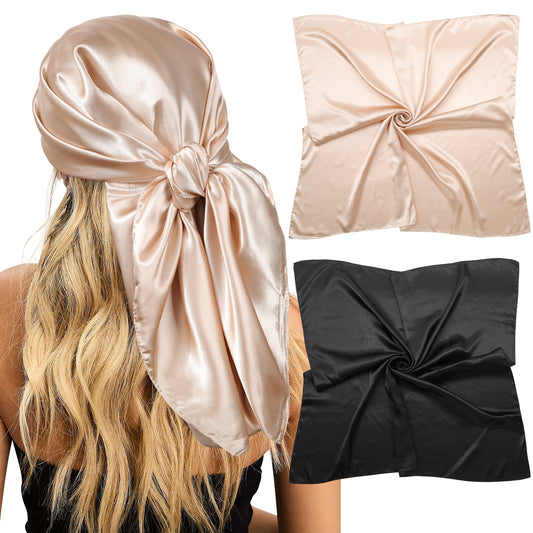 35” Large Satin Square Head Scarf - 2Pcs Silk like Floral Head Scarves Square Satin Hair Scarf Bandanas for Women