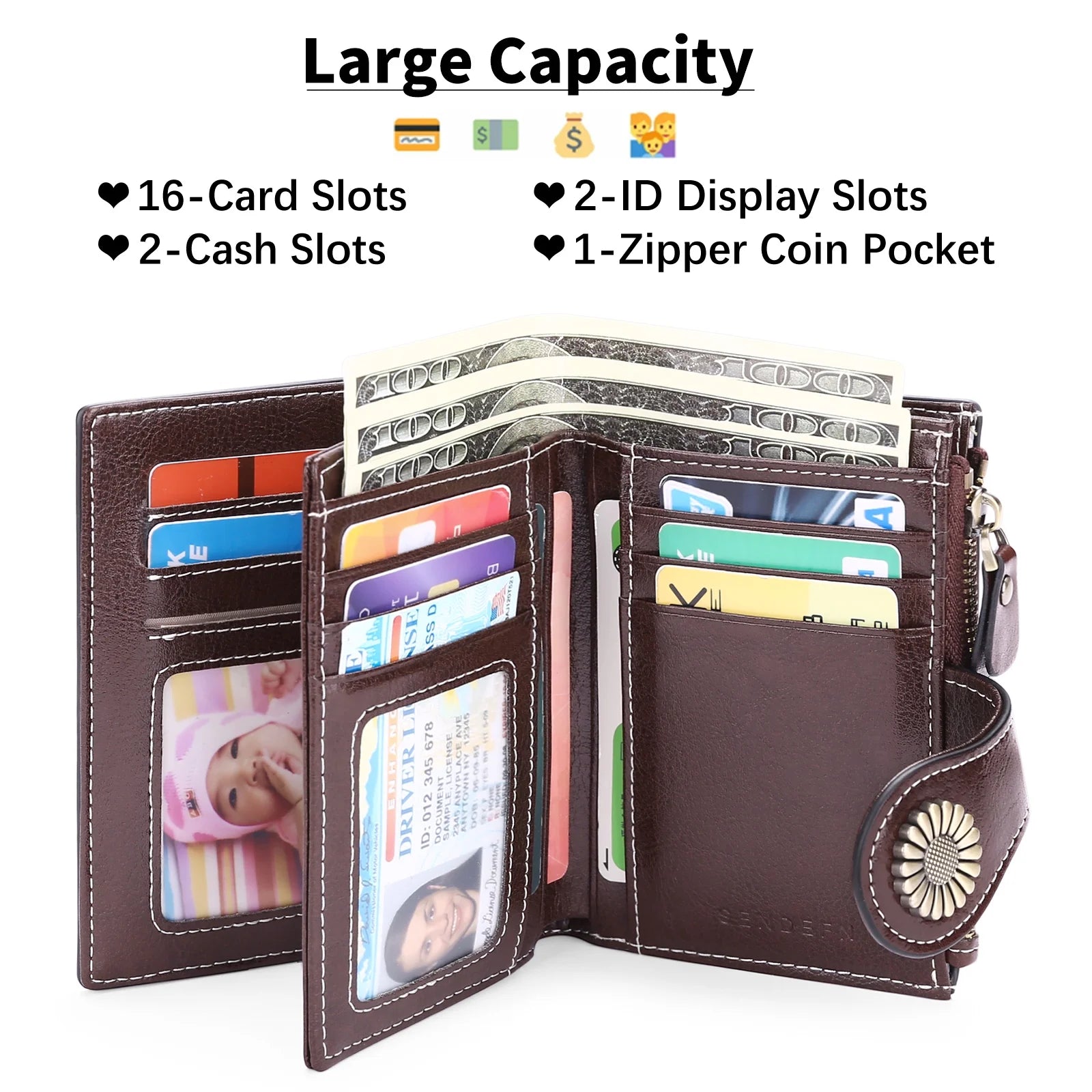 Small Women Wallet Genuine Leather Bifold Purse RFID Blocking Card Holder