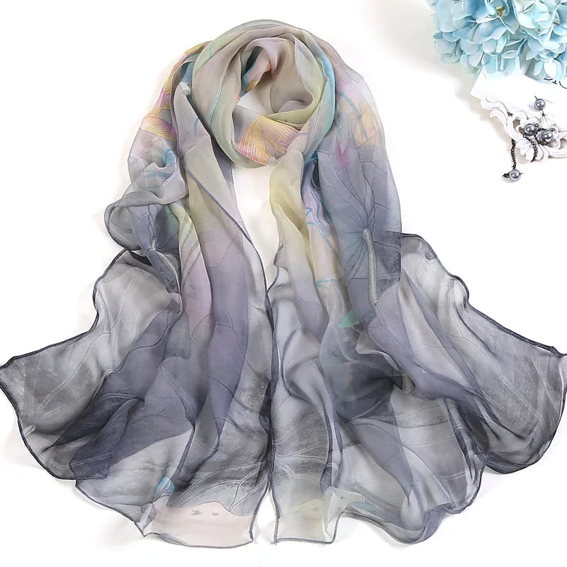 2023 New Fashion Spring/Summer Women Floral Printing Beach Silk Scarf Shawls Female Long Wraps Beach Sunscreen Hijab