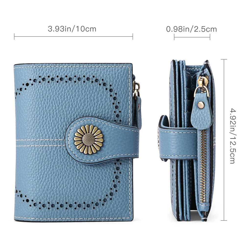 Small Women Wallet Genuine Leather Bifold Purse RFID Blocking Card Holder