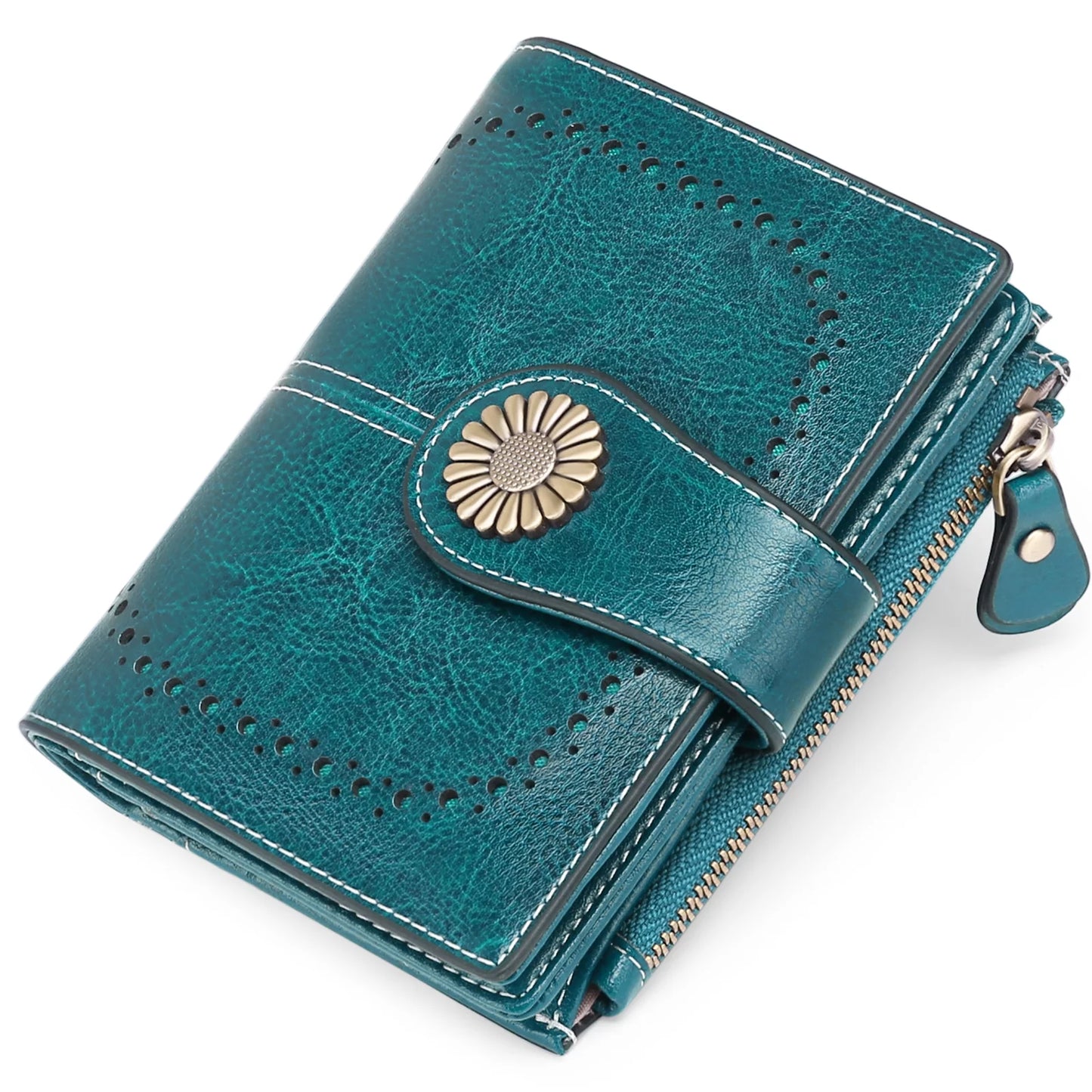 Small Women Wallet Genuine Leather Bifold Purse RFID Blocking Card Holder