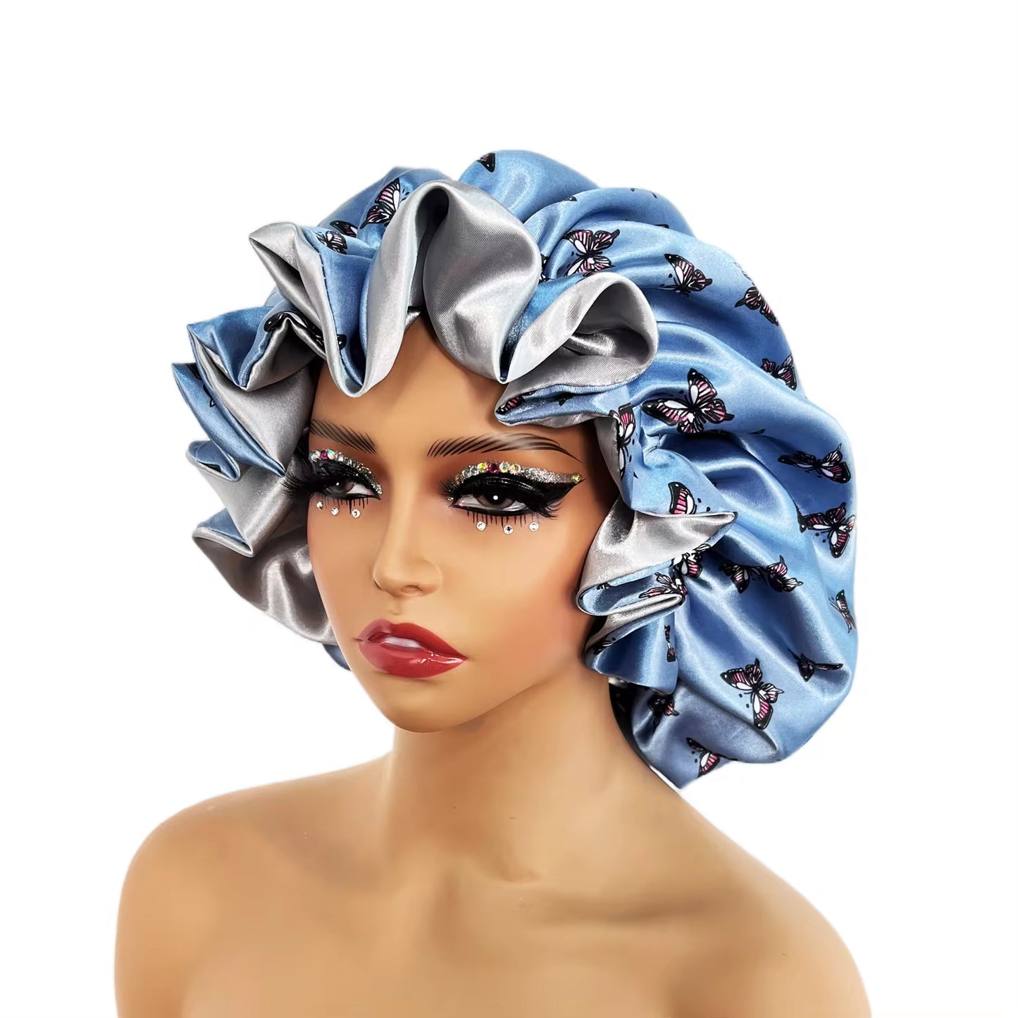 Women Satin Bonnet Cap Double Layer Silky Big Bonnet for Lady Printing Sleep Cap Head Wrap