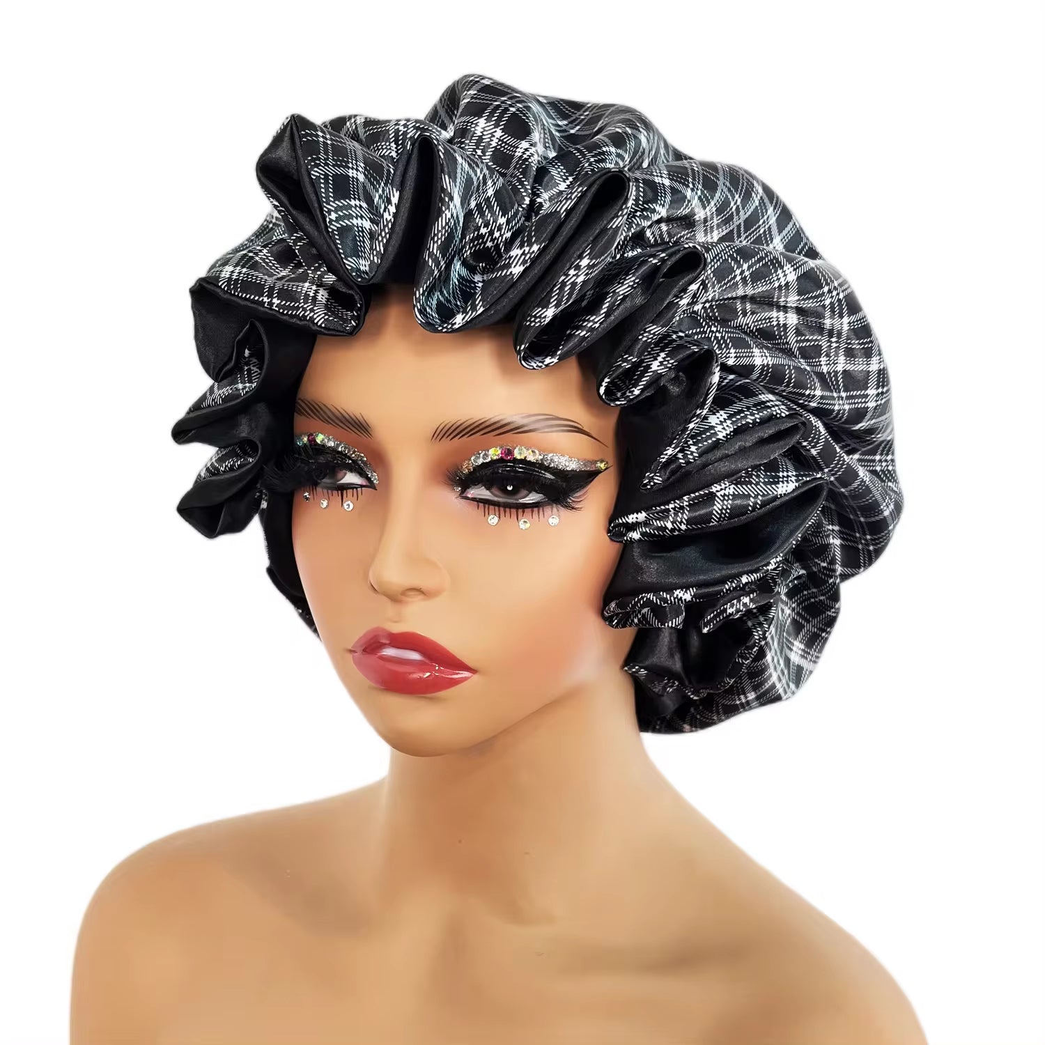 Women Satin Bonnet Cap Double Layer Silky Big Bonnet for Lady Printing Sleep Cap Head Wrap