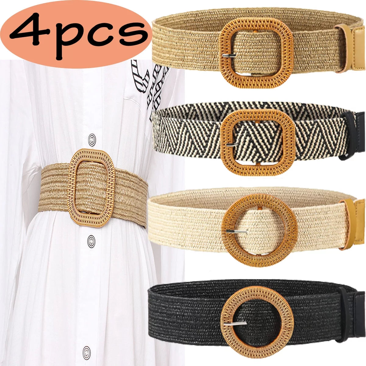 Elastic Belt for Women Straw Woven Elastic Stretch Waist Belt Women Skinny Dress Belt Belts for Women Dresses