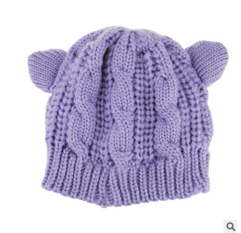 Hand Made 3D Cute Knitted Cat Ear Beanie for Winter