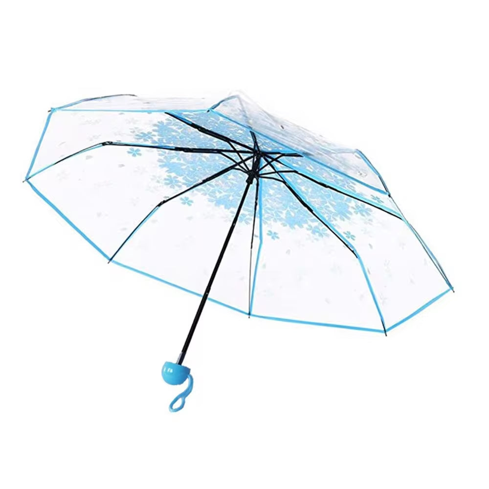 Korean Umbrella Folding Cute Korean Mini Fresh Simple Sen Series Trifold Cherry Blossom Transparent Japanese Umbrella