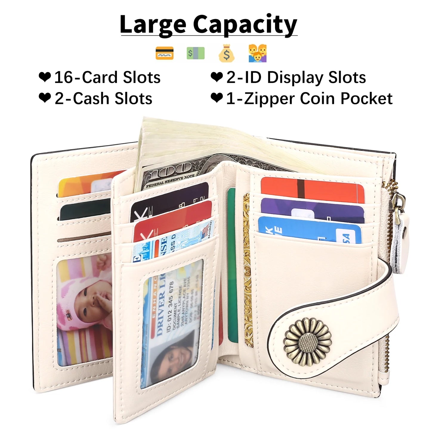 Small Women Wallet Genuine Leather Bifold Purse RFID Blocking Card Holder