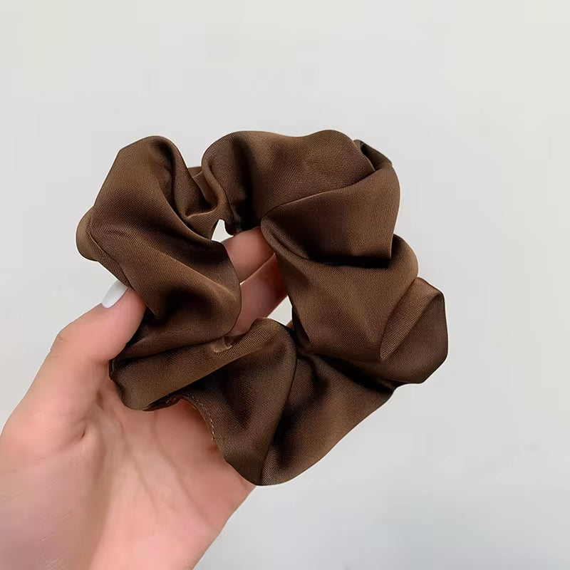 Newest Korean Woman Big Elegant Silk Elastics Hair Band Solid Color Scrunchies Hair Ties Ladies Ponytail Hold Hair Accessories