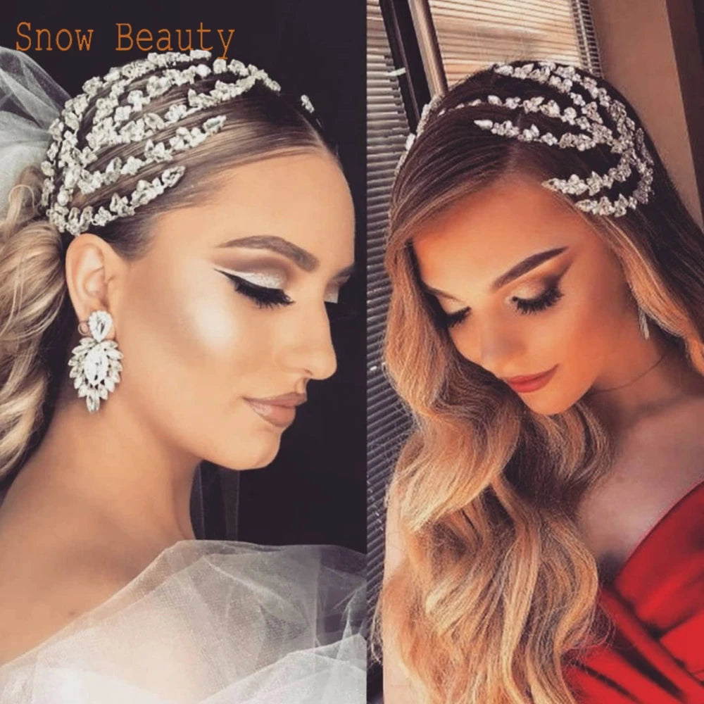 A254 Silver Gold Bride Headband Rhinestone Hair Jewelry for Women Tiaras Headpiece Crystal Wedding Headdress Bridal Headwear