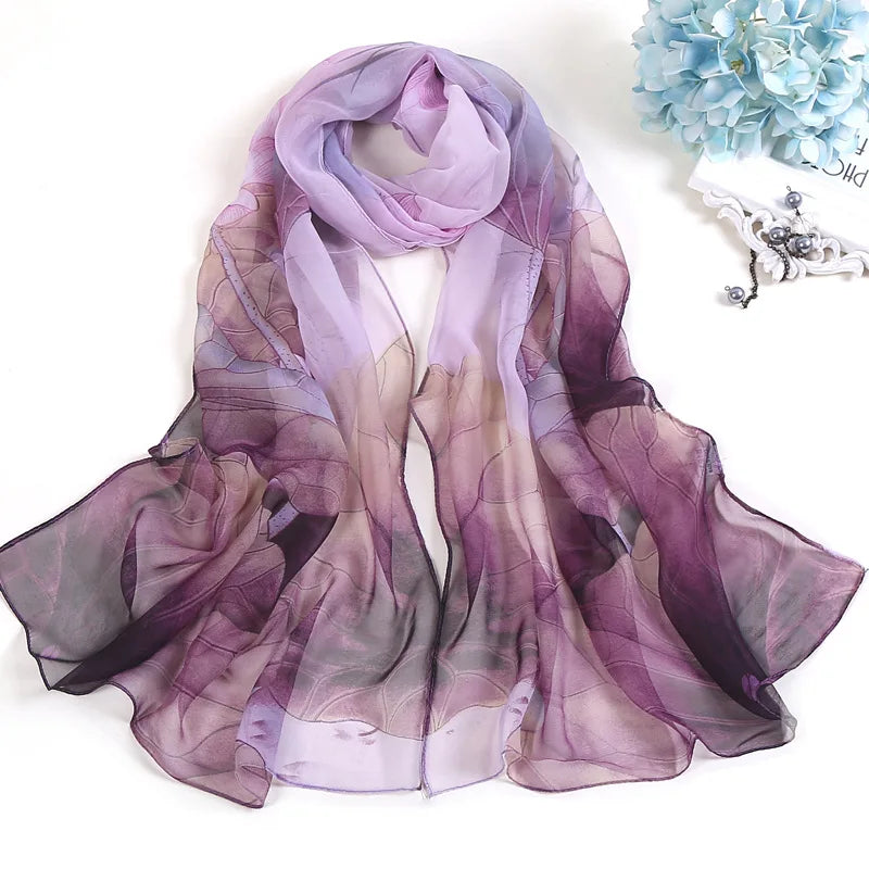 2023 New Fashion Spring/Summer Women Floral Printing Beach Silk Scarf Shawls Female Long Wraps Beach Sunscreen Hijab