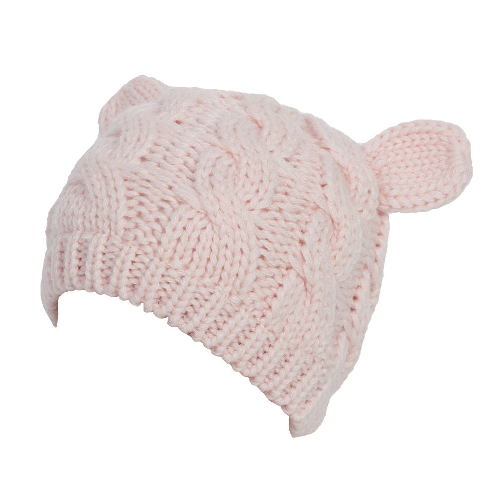 Hand Made 3D Cute Knitted Cat Ear Beanie for Winter