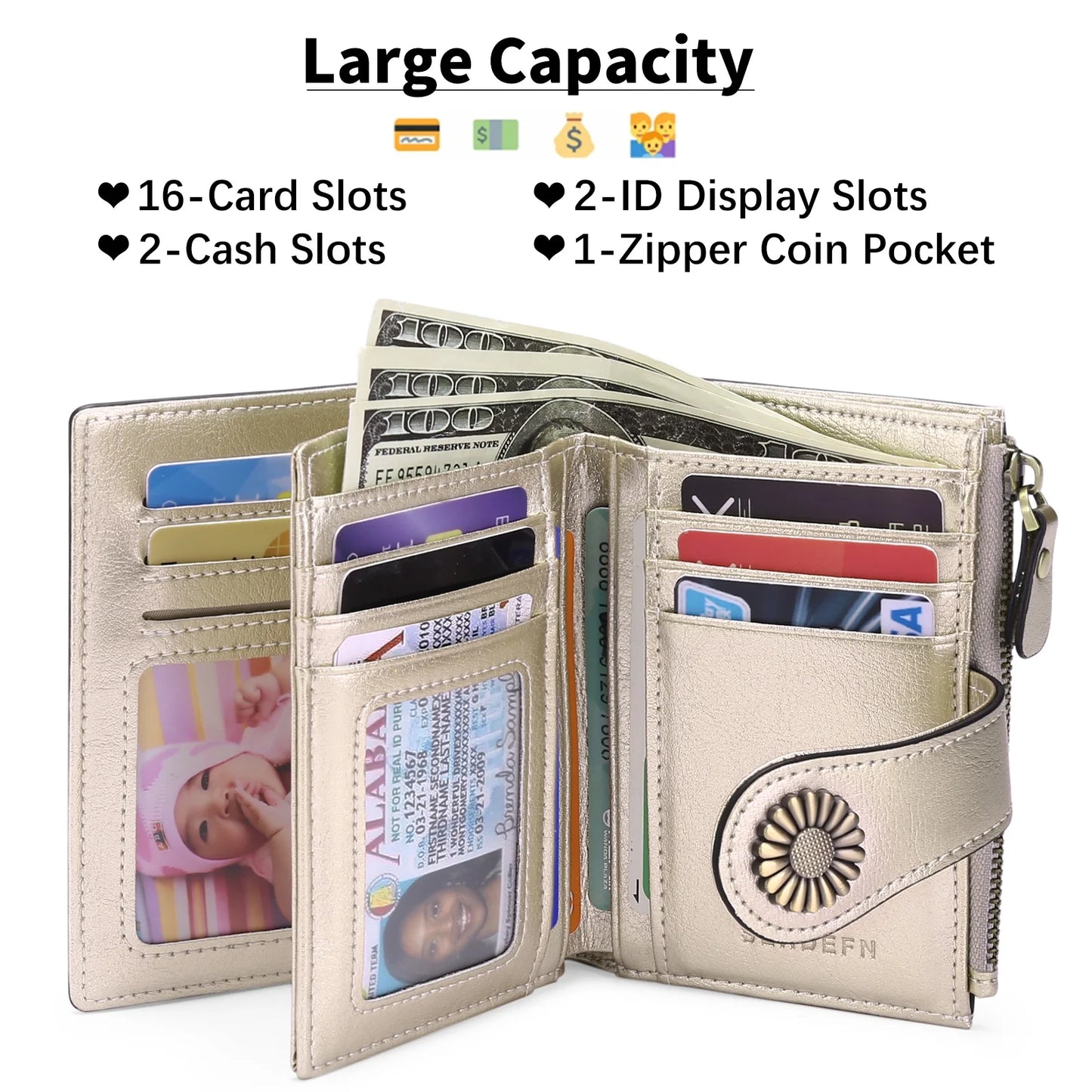 Small Women Wallet Genuine Leather Bifold Purse RFID Blocking Card Holder