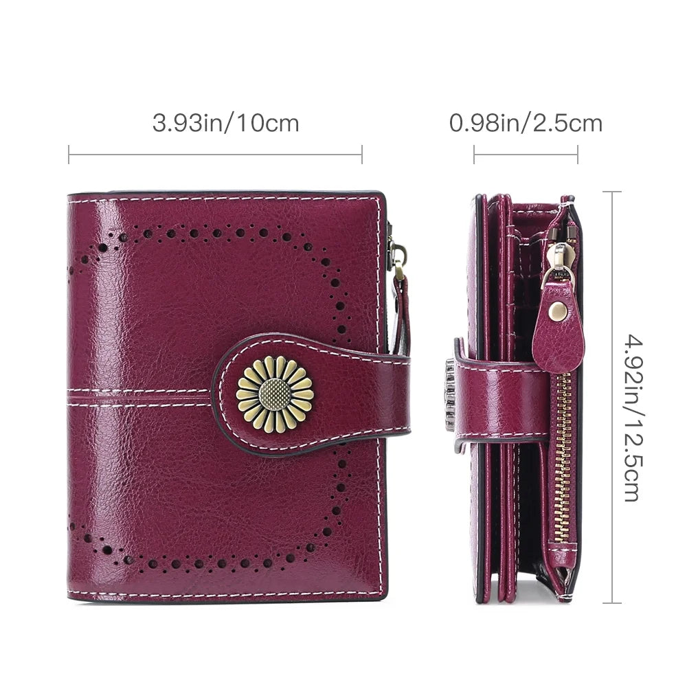 Small Women Wallet Genuine Leather Bifold Purse RFID Blocking Card Holder