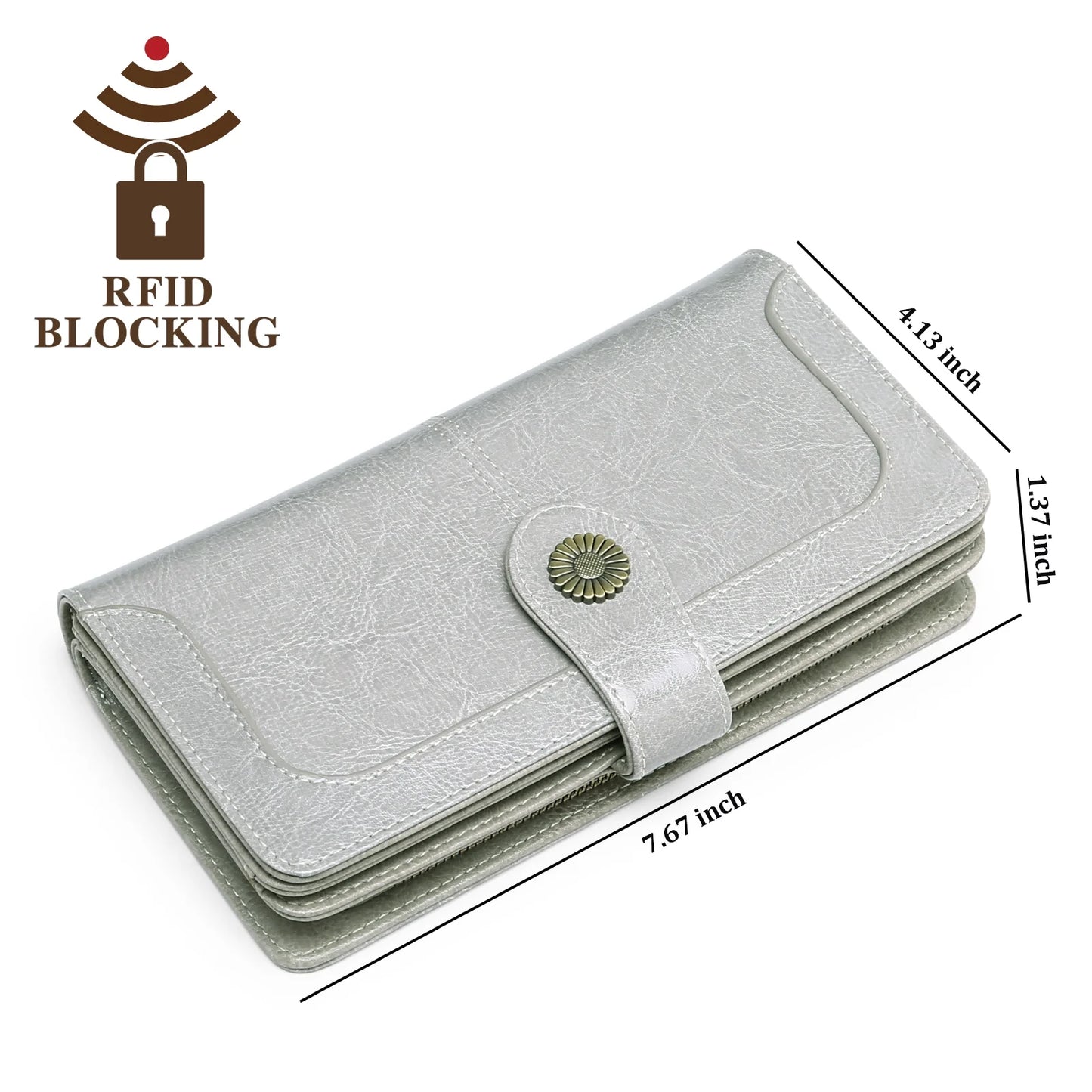 Wristlet Wallets for Women Genuine Leather RFID Blocking Large Capacity Trifold Ladies Wallet