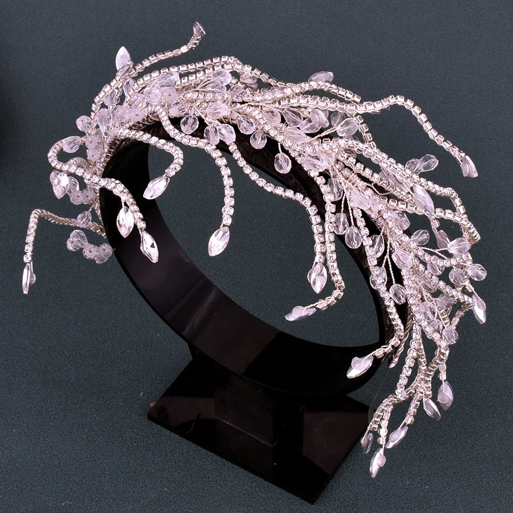 A254 Silver Gold Bride Headband Rhinestone Hair Jewelry for Women Tiaras Headpiece Crystal Wedding Headdress Bridal Headwear